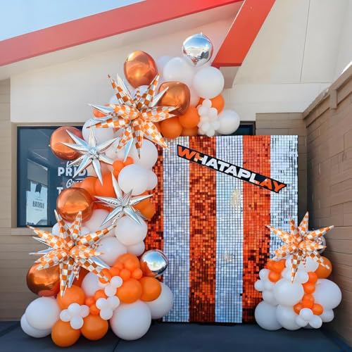 Gingham Orange Balloons Set with Disco & Party Decorations - Variation of Gingham Orange
