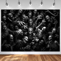 Halloween Skeleton Ghouls Backdrop Black 96 x 72 Inch for Haunted Parties