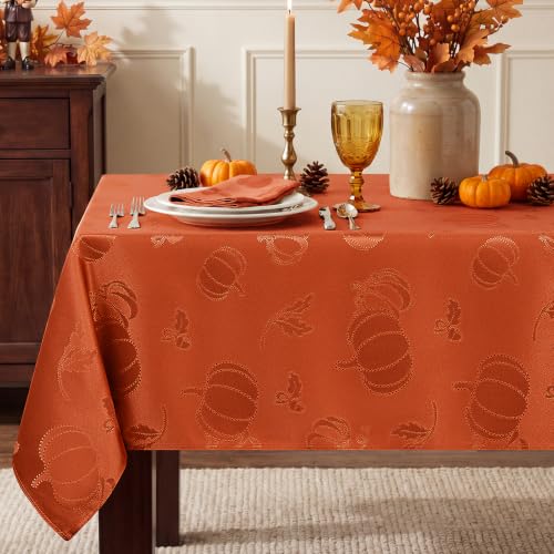 Fall Jacquard Pumpkin Tablecloth - Orange 60 x 84 Inch Rectangular Seasonal Decor