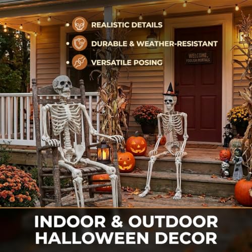 2-Pack 3FT Life Size Posable Halloween Skeletons with Movable Joints for Outdoor Yard Decor