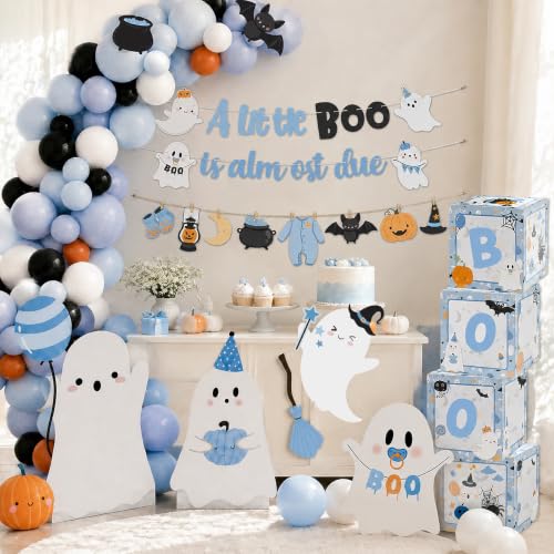 Halloween Baby Shower Decorations Set with Balloon Garland & Ghost Standees