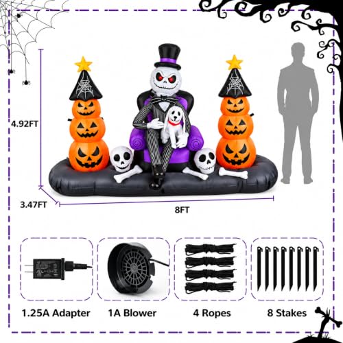 Halloween Inflatable Skeleton with Pumpkin Ghosts & LED Lights - Orange Variation