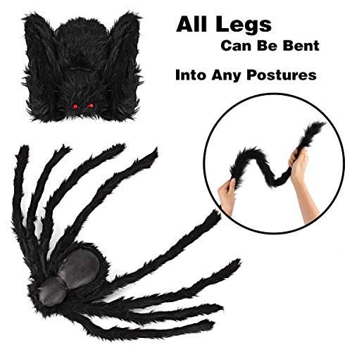 Halloween Outdoor Large Spider Decorations 6 Pack - Realistic Creepy Spiders for Yard & Porch - Vivid Black Hair & Red Eyes - Adjustable Legs