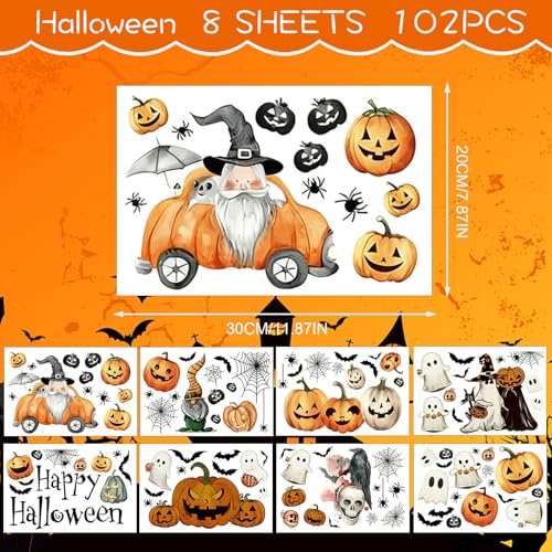 Halloween Window Clings Set - 8 Sheets Spooky Static Stickers for Glass - Multi8 / 8Multi