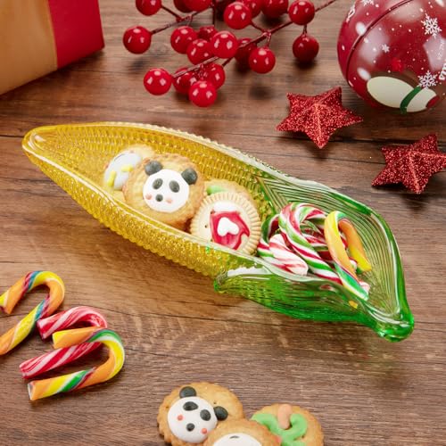 Glass Serving Plate - Corn Shaped Snack Platter for Holidays & Parties - 8.3 x 2.6 Inch