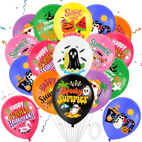 Summer Halloween Balloons Set with Tropical Ghosts and Spooky Designs - 36 pcs