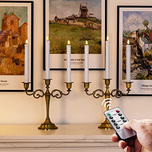 48 Pcs Flameless Taper Candles with Remote Dimmer - White, 9.6 Inches - Pack of 48