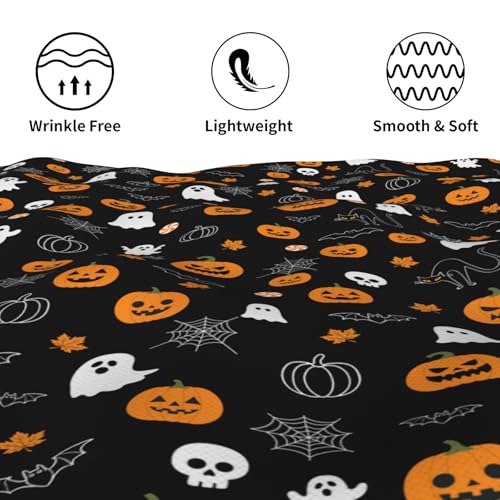 Halloween Round Tablecloth 60 Inch - Fall Pumpkin Ghost Spiderweb Design - Black & Orange