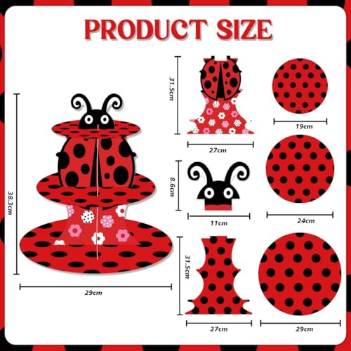 Ladybug Cupcake Stand 3-Tier Dessert Display Tower Birthday Party Decor