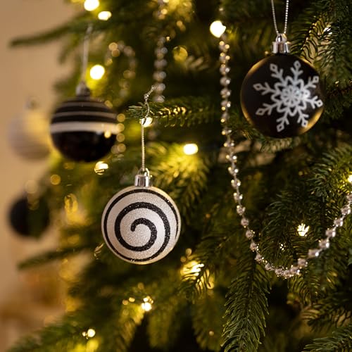 Medium 2-Inch Black and White Shatterproof Christmas Ornaments Set - Modern Holiday Decor