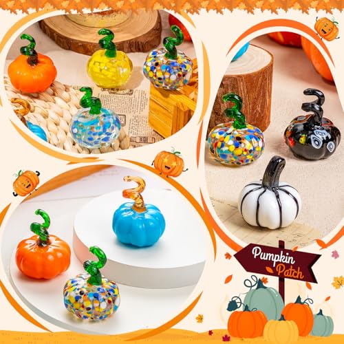 8 Pcs Hand Blown Glass Pumpkin Decorations - Mini Halloween Fall Decor Variation 8