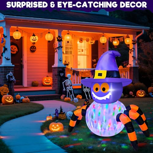 Halloween Inflatable Spider with Rotating Colorful Lights 3.6 Ft Yard Decor