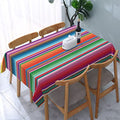 Colorful Mexican Blanket Serape Tablecloth - 54x72 Inches Waterproof Picnic Cover with Black 6x6 Variation