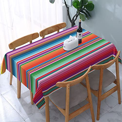 Colorful Mexican Blanket Serape Tablecloth - 54x72 Inches Waterproof Picnic Cover with Black 6x6 Variation