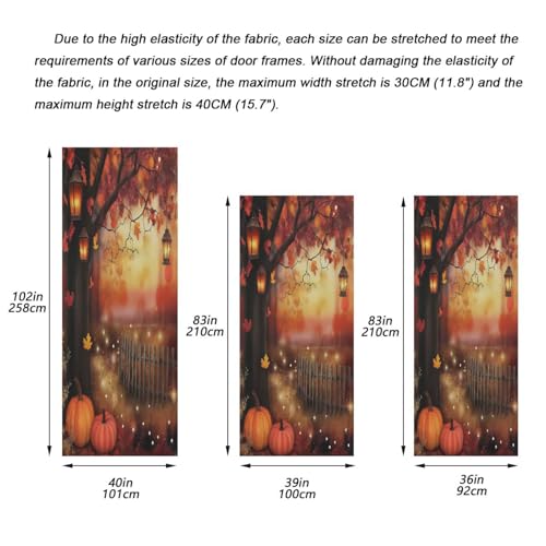 Thanksgiving Pumpkin Harvest Door Cover - Stretchy Fabric, 35x79 Inches - Holiday Home Decor