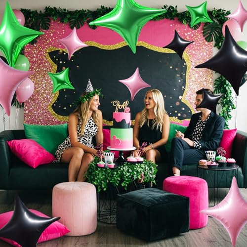 30Pcs Four Point Star Foil Balloons - Light Pink Green Black Party Decorations