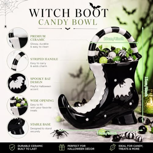 Halloween Candy Bowl Ceramic Witch Boot Table Decor - Trick or Treat Party Favour