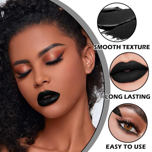 Black Liquid Lipstick and Lip Liner Set for Halloween Makeup - Matte & Waterproof