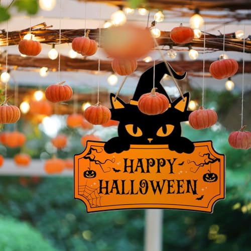 Halloween Black Cat Welcome Door Wooden Sign Decor - Halloween01
