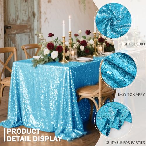 Turquoise Sequin Tablecloth 50x80 Inch for Weddings & Events - Sparkly Party Decor