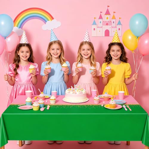 Pink & Green Witch Party Tablecloth Set - 3 Pack, 54x108 Inches, Waterproof, Festive Decor