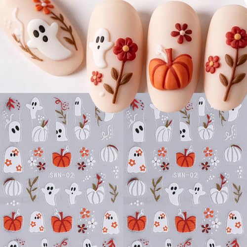 Halloween Nail Art Stickers Decals 3D Ghost Spider Web Pumpkin - Style6