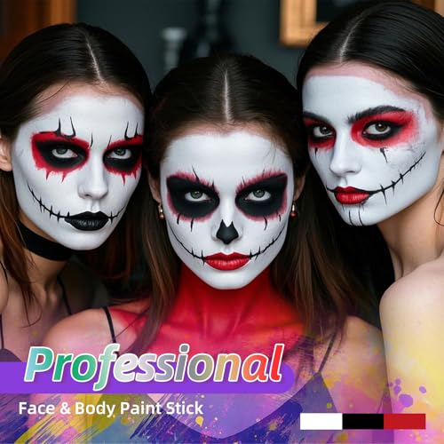 3-Pack Body Paint Set for Halloween Cosplay - White, Black, Red - 3.03 Fl Oz