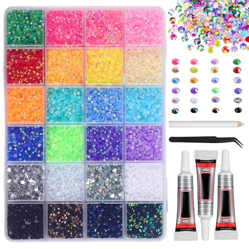 32,000 Pcs Resin Rhinestones Kit for Nail Art & Crafting - Multicolor Flatback Gems with Glue & Tools