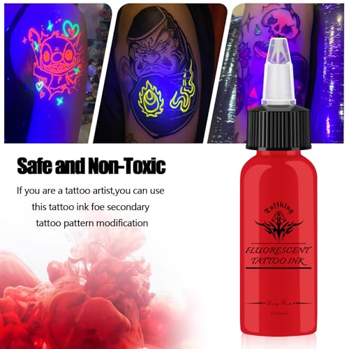 Fluorescent Tattoo Ink Set - 7 Colors UV Glow in The Dark 1 Fl Oz - Blacklight Body Art Kit