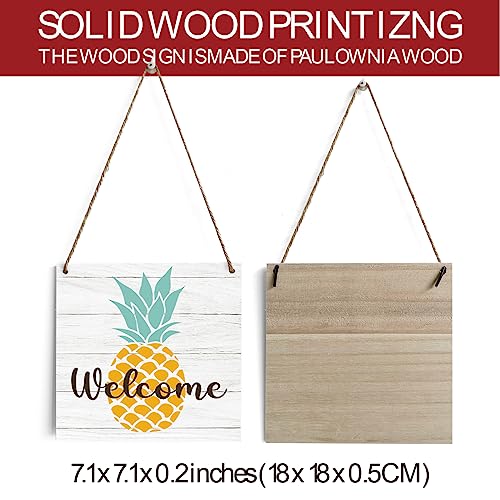 Welcome Pineapple Wooden Sign - Summer Farmhouse Wall Decor, 7.1x7.1 Inches, Rustic Porch Entryway Decor - Variation of WelcomePineapple