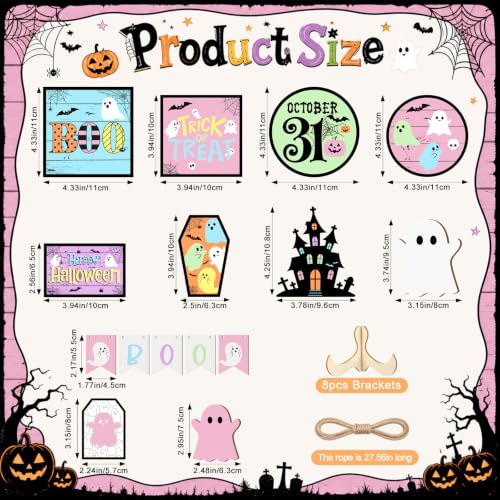 Pastel Halloween Wooden Tiered Tray Decor Set - 15 Pcs, Rustic Farmhouse Style