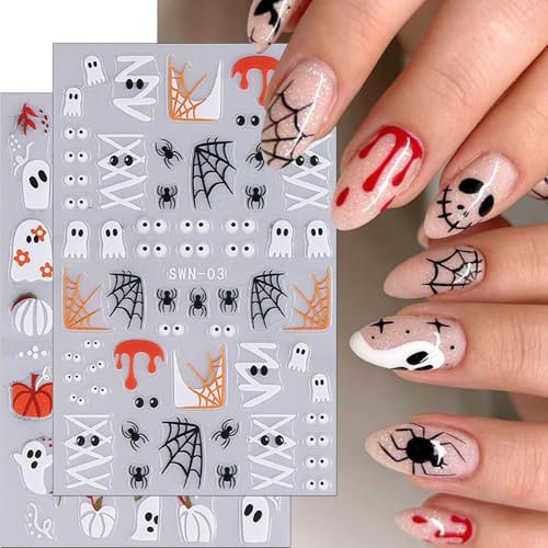 Halloween Nail Stickers Set with Ghost Face & Pumpkin – Cat Pumpkin Variation