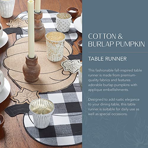 Burlap and Check Pumpkin Table Runner - Fall Centerpiece, 13 x 36, Black & White - Variation of THIS listing