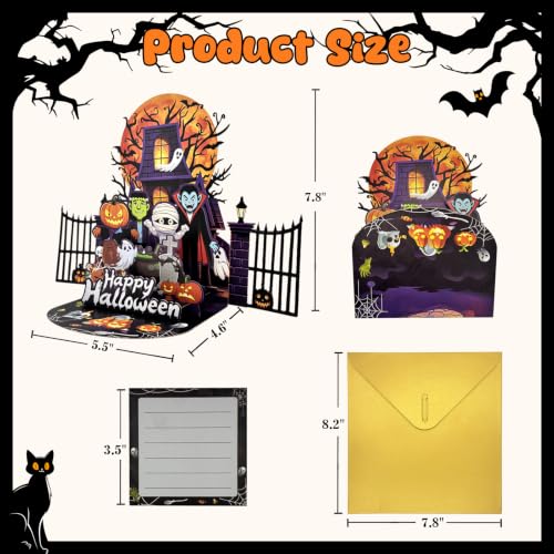 Pop Up Halloween Greeting Card with Envelope for Kids & Adults - 3D Haunted Scene