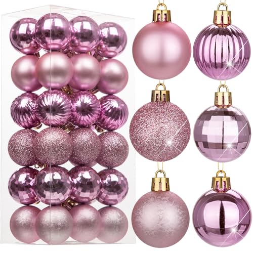 Bubblegun Pink Christmas Ornaments Set - 36 Mini Shatterproof Holiday Tree Balls