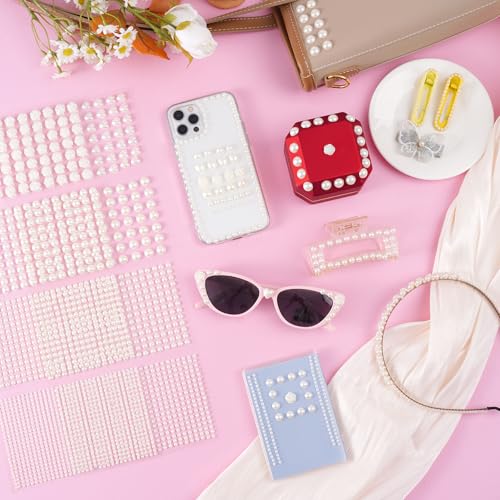 Heart-Shaped Pearl Stickers 10mm Self-Adhesive Gems for Crafts Makeup Nails - White