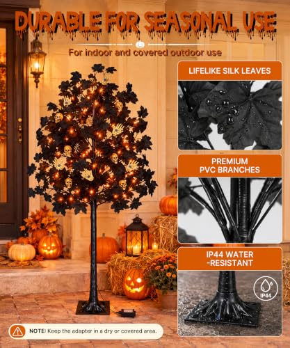 5FT Halloween Lighted Tree with Skull & Skeleton Decor, Dimmer & Timer