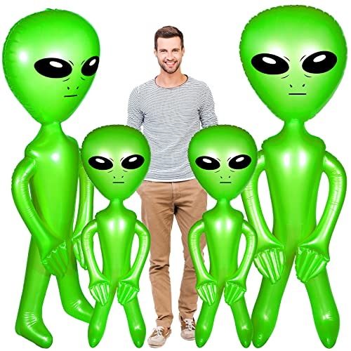 Green Inflatable Alien Party Decorations - 63 Inch & 35 Inch Jumbo Space Themed Decor for Halloween & Events