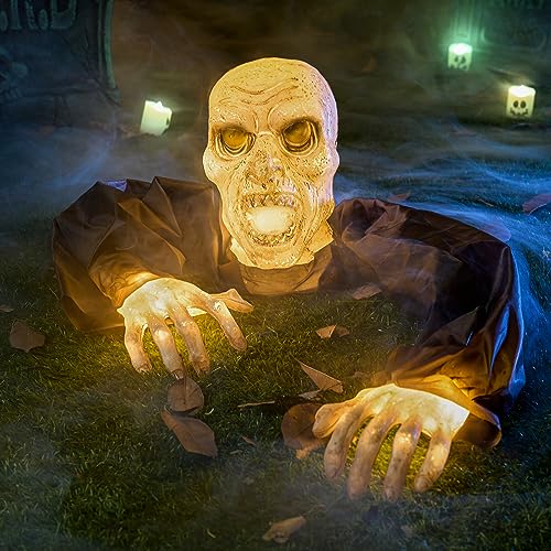 Halloween Zombie Groundbreaker Decoration - Lighted Outdoor Yard Prop, Creepy 20.5 Inch Spooky Scene Set