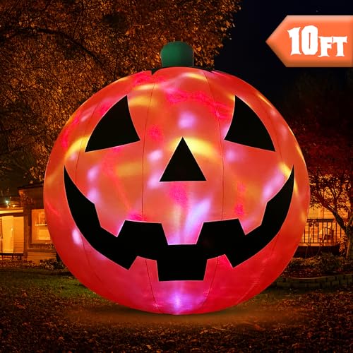 10 Ft Inflatable Pumpkin Halloween Yard Decor with LED Lights - Giant Outdoor Pumpkin