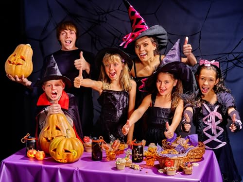 Halloween Plastic Tablecloths 54x108 Inch Disposable Rectangle Cover Set - Orange, Black, Purple, Green