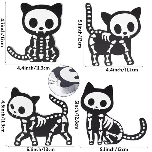 Halloween Skeleton Cat Wooden Figurines Set - Spooky Indoor Decor, 4 Pieces