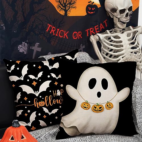 Halloween Pillow Covers Set of 4 20x20 Inch Ghost Pumpkins Bat Decor for Home Sofa