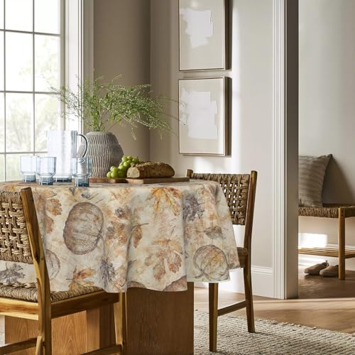 Horaldaily Fall Round Tablecloth 90 Inch Yellow Maple Leaves - Autumn Decor