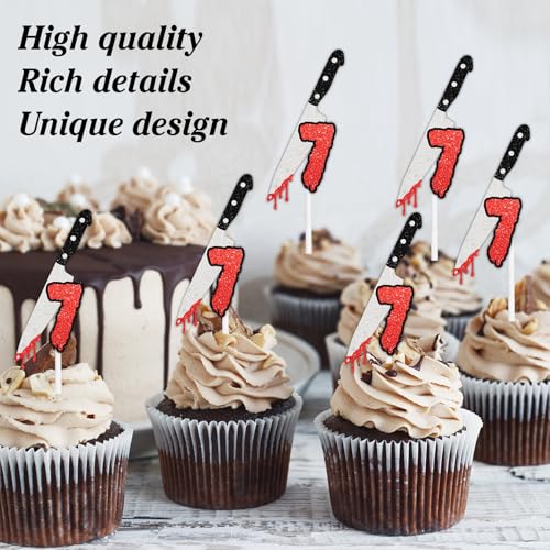 7th Birthday Cupcake Toppers Bloody Knife Slasher Theme - 18 Pack, Variation 7