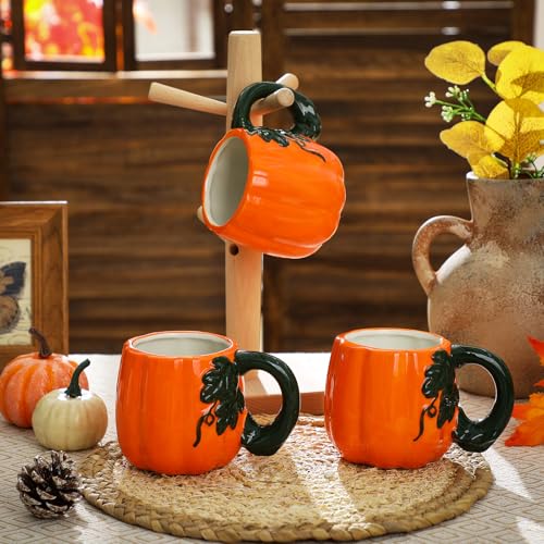 Fall Pumpkin Shaped Coffee Mugs Set - Halloween Thanksgiving Drinkware