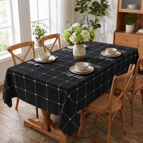 Farmhouse Plaid Tablecloth - Black 60x84 Inch Rectangular Kitchen Decor