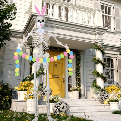 Halloween Skeleton Costume with Bunny Headband and Easter Garland - 12 Ft Decor