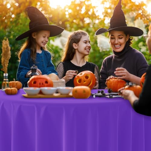 Halloween Plastic Round Tablecloth Set - 4 Pieces 84 Inch Orange Black Purple Green