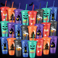 Umigy Halloween Plastic Cups with Lids & Straws - Classic Style, 24 oz, 24 Pack